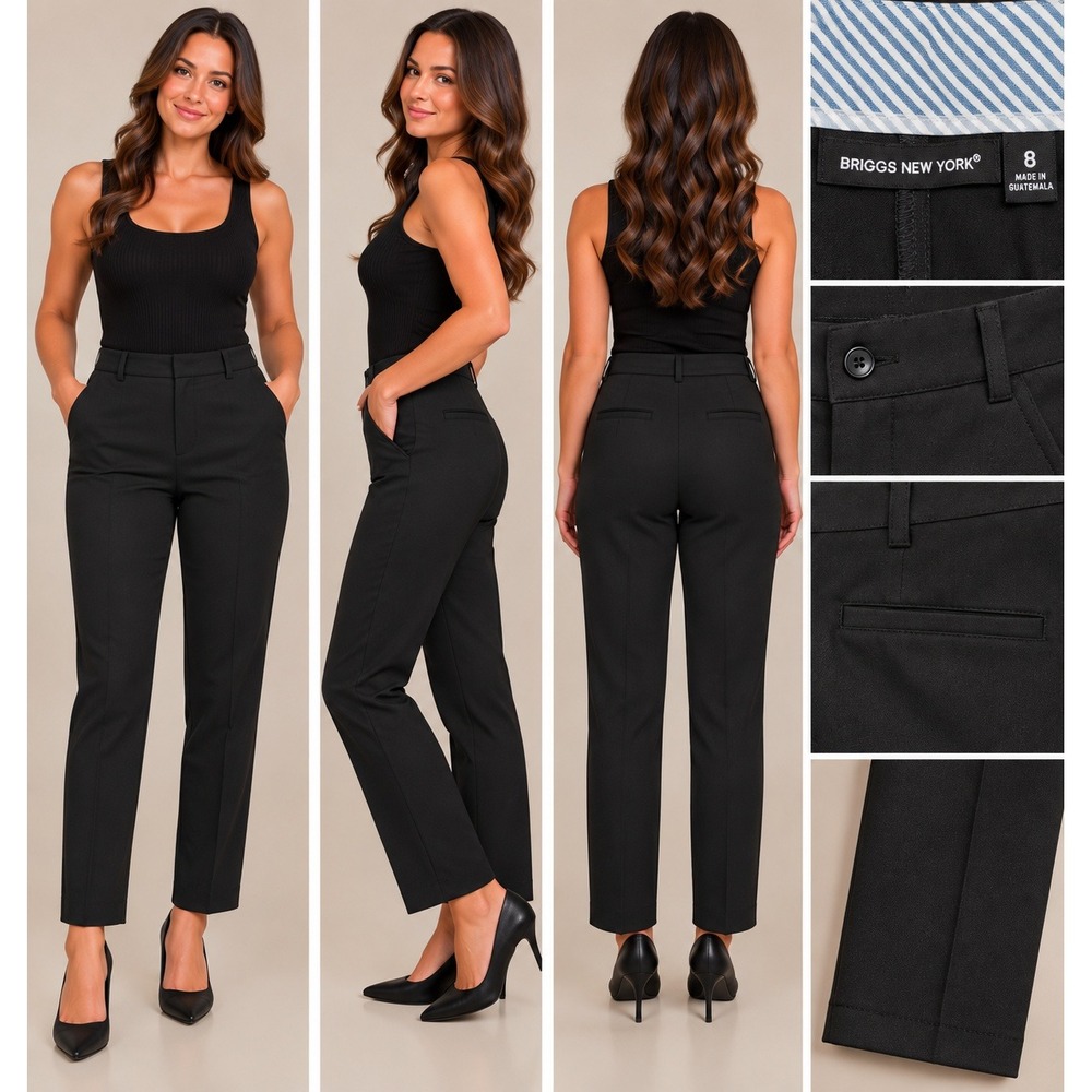 Briggs New York Dress Pants Women 8 Black Office Siren Minimalist Stretch Cotton